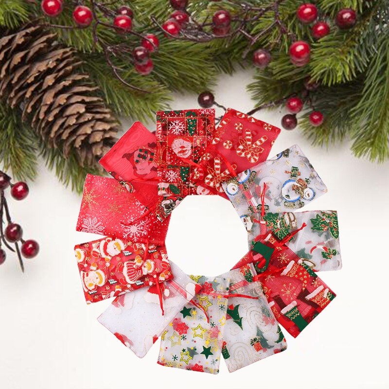 100 stuks kerst organza zakjes snoep doorschijnende zak sieraden bruiloft feest kerst verpakking display zakjes