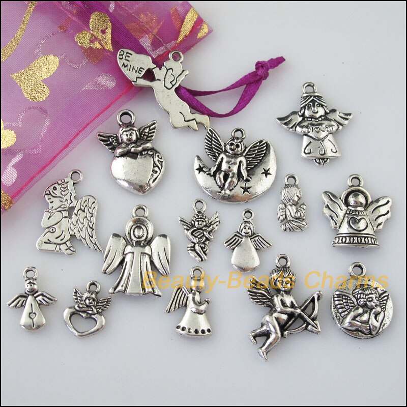 15 Pcs Antiqued Silver Tone DIY/Lovely Angel Mixed Charms Hangers