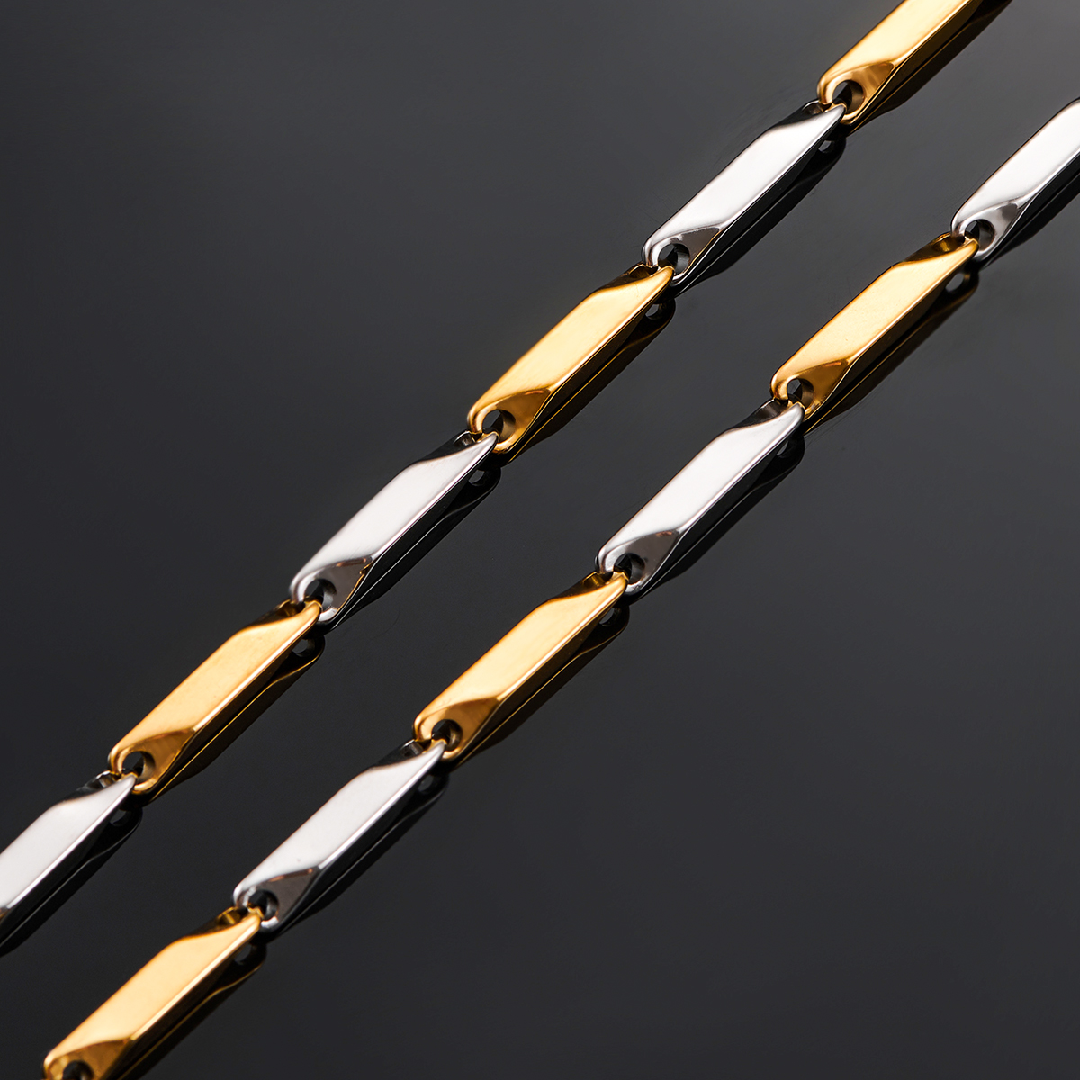 1 pieza Hiphop 3mm collar de acero inoxidable para hombres cadena cuadrada de roca collar de cadena de eslabones de bambú accesorio de joyería: 55 cm / Oro oscuro