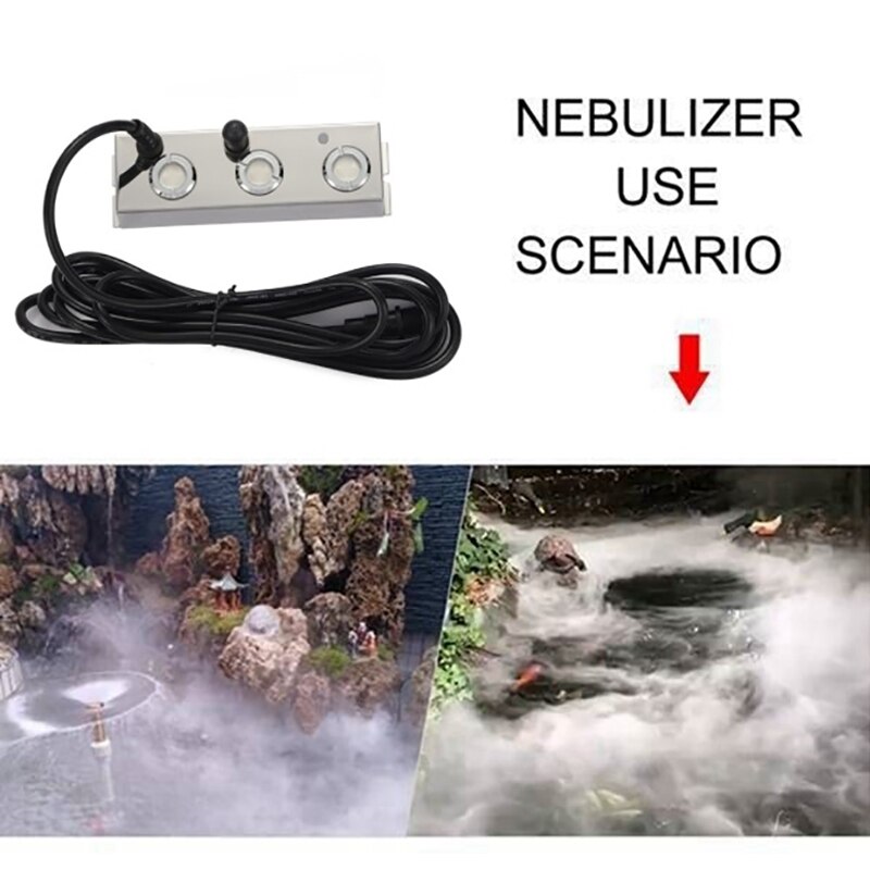 Nebulizador ultrasónico de 3 cabezales para fuente de agua, máquina de niebla para estanque, atomizador cuadrado, humidificador de aire para rocallas de acuario