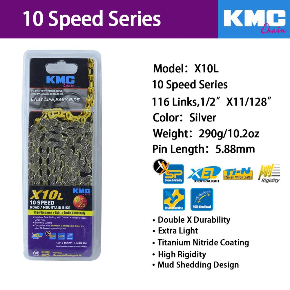 KMC X11 X10 Bicycle Chain 9S 10S 11S Bicycle Chain 116L With Original box and Magic Button for Mountain/Rod Bike Bicycle Parts: X10L-Silver