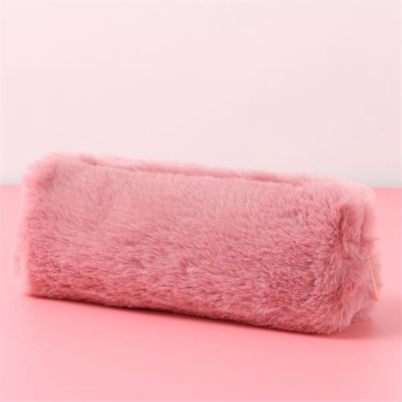 Trousse en peluche couleur unie Kawaii porte-crayon s sac papeterie trousse à crayons porte-crayon scolaire pour filles fournitures scolaires outils: Bean powder