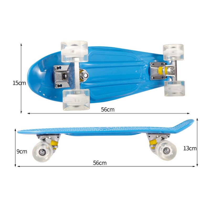 22in Four Wheel Mini Longboard Street Balance Skateboard with LED Flash Wheel Skateboard Retro Children Skateboard