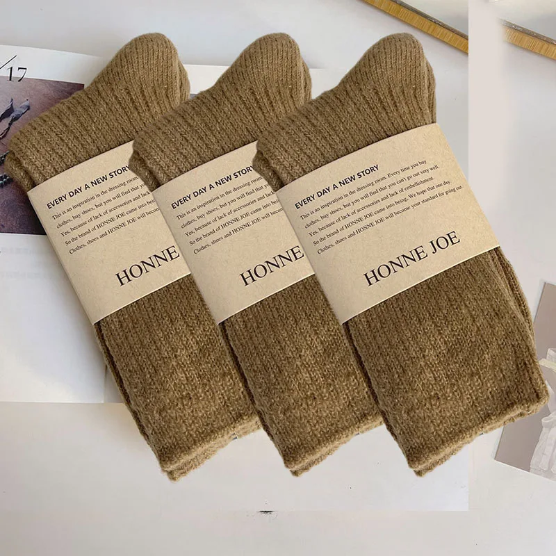 1/3 pares de Calcetines largos térmicos de lana y Cachemira para Mujer, ropa de casa para dormir, Calcetines gruesos y cálidos para Otoño e Invierno, Calcetines para Mujer: Marfíl