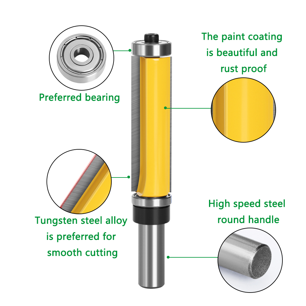 Lavie 1pc 12mm 1/2 skaft topp &amp; bottenlager med jämnt trimmönster överfräsbitsfräs för träbearbetningsfräsar  mc03010