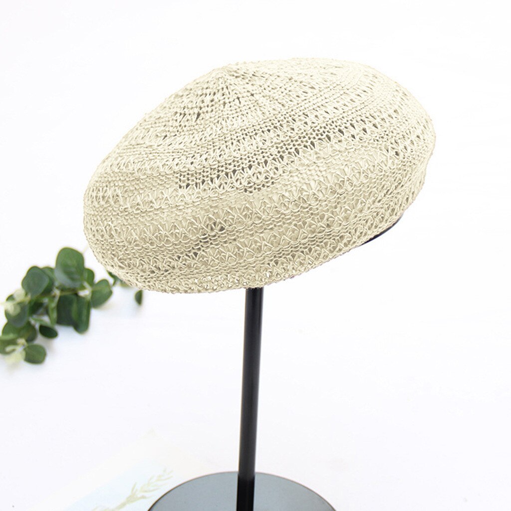 Handgemaakte Vrouwen Baretten Vrouwelijke Stro Hoeden Voor Lente Herfst Meisje Platte Cap Knit Zwarte Baret Voor Vrouw Beanie cap # PP2: White