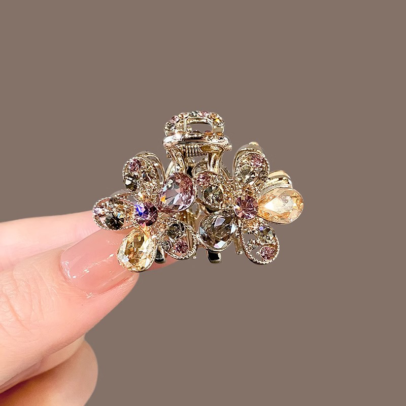 Clip de agarre para el cabello con flores brillantes para mujer, nueva , aleación de diamantes de imitación, horquillas elegantes para cola de caballo de verano, accesorios para el cabello: Lavanda