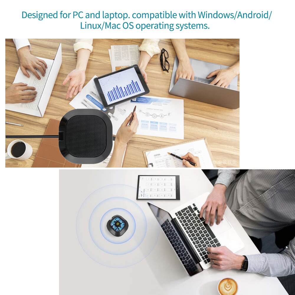 Desktop USB Computer Microphone 360° Omnidirectional Noise Reduction Mic Plug and Play for Windows/Mac for Conference