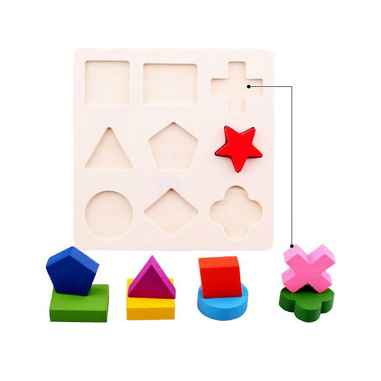 10Pcs Kinderen Puzzel Houten 3D Puzzel Kinderen Houten Geometrische Building Puzzel Vroeg Leren Educatief Speelgoed Leren