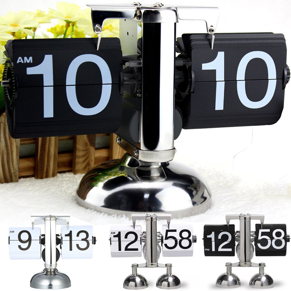 Flip Digitale Klok Kleine Schaal Tafel Klok Retro Flip Klok Rvs Flip Interne Gear Operated Quartz Klok Home Decor