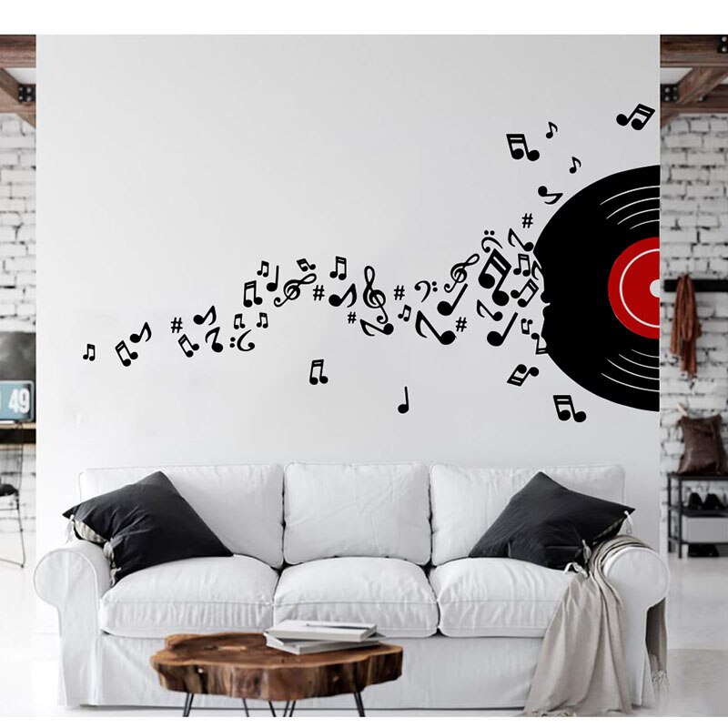 Autocollant mural en vinyle pour chambre d&#39;enfants, Note musicale moderne avec disque