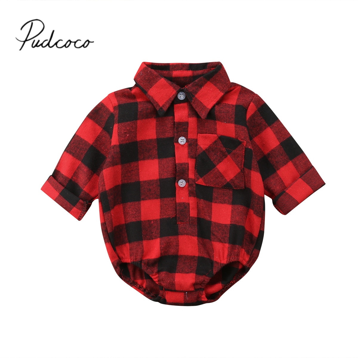 Gloednieuwe Kerst Kleding Peuter Baby Meisje Jongen Bodysuit Lange Mouw Enkele Breasted Plaid Terug Herten Elanden Jumpsuits 0-24M