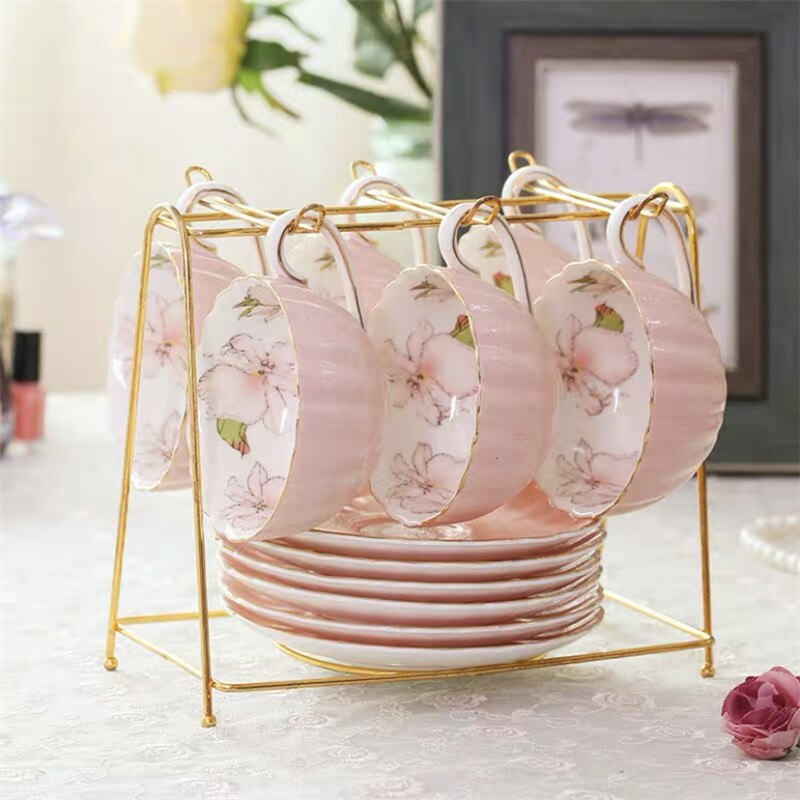 European-style Porcelain Coffee Cup with Saucer Set Household Ceramic Afternoon Tea Cup Drinkware Wedding