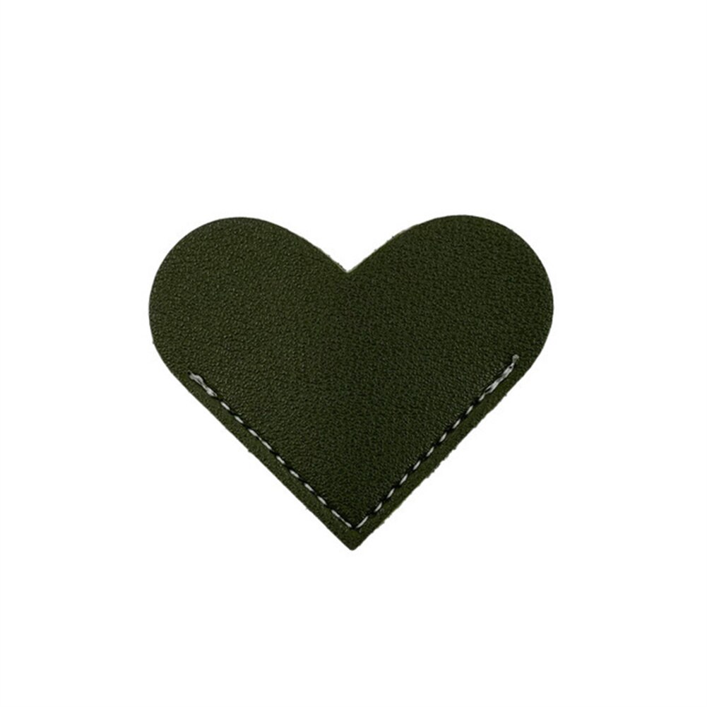 Pu Leather Heart Bookmark Book Corner Protective Cover Bookworm For Book Lover Stationery Supplies Bookmark: Dark green