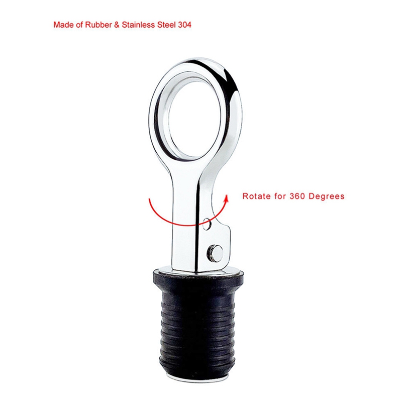 2 Pcs 1-1/4-Inch Marine Stainless Steel Handle Rubber Drain Plug Boat Plug Snap Tight Flip Style Hull Seawall Boat Accessories