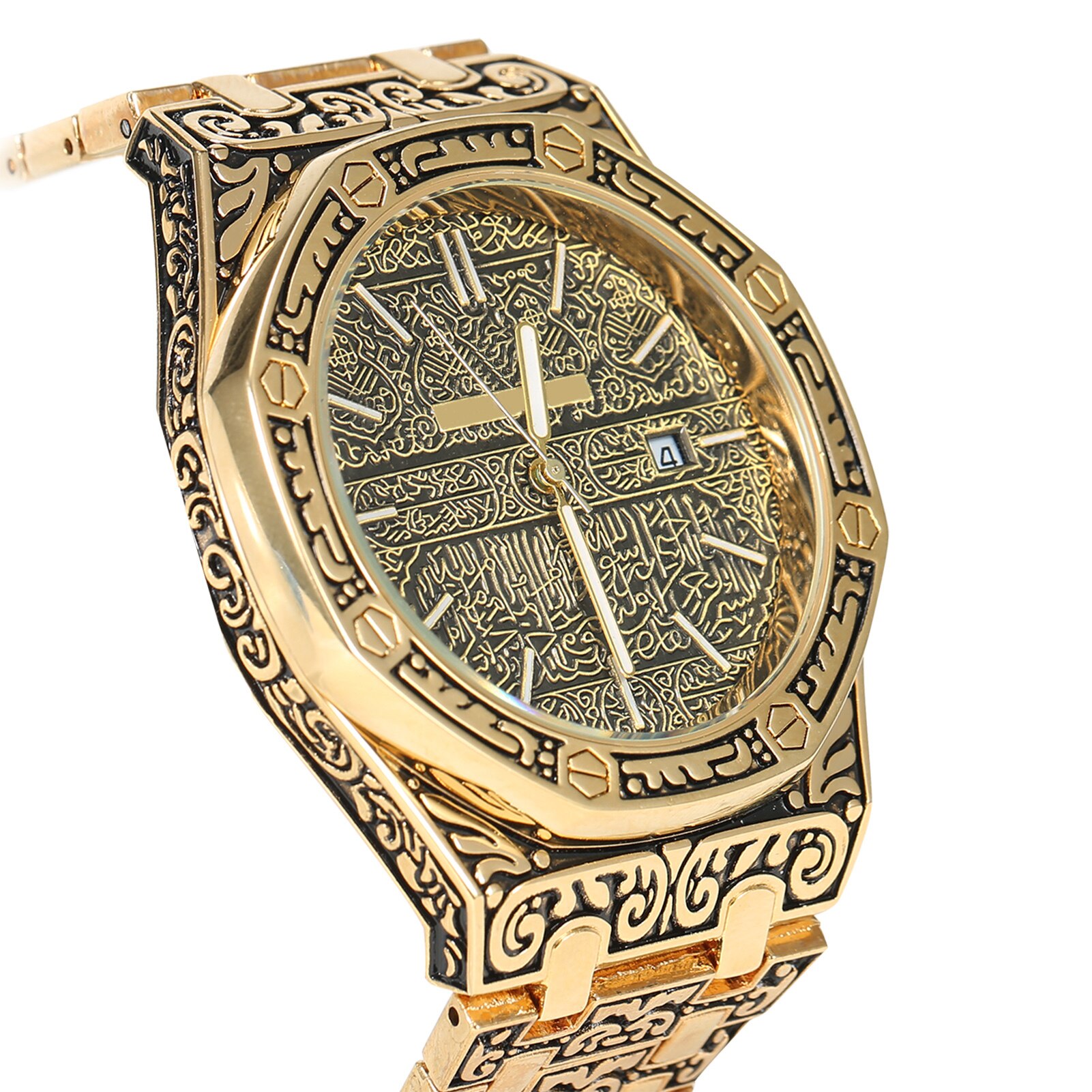 Meca Edition-Reloj de pulsera clásico tallado para hombre, reloj de pulsera islámico de lujo para negocios, tric889