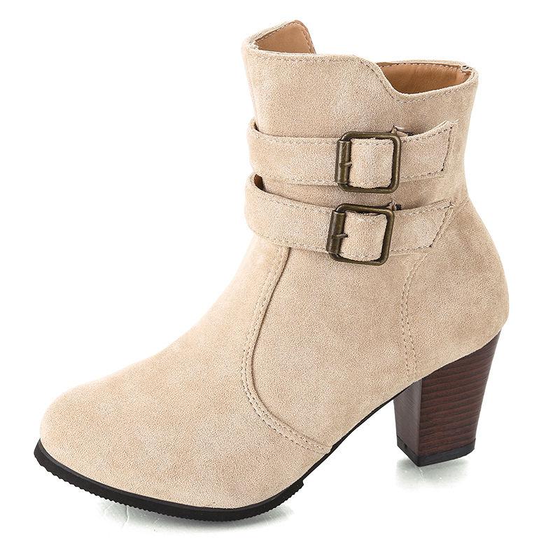 Autumn Winter Women Boots Solid European Ladies Shoes Martin Boots Suede Leather Ankle Boots With Thick Scrub Size 35-43: Beige / 42