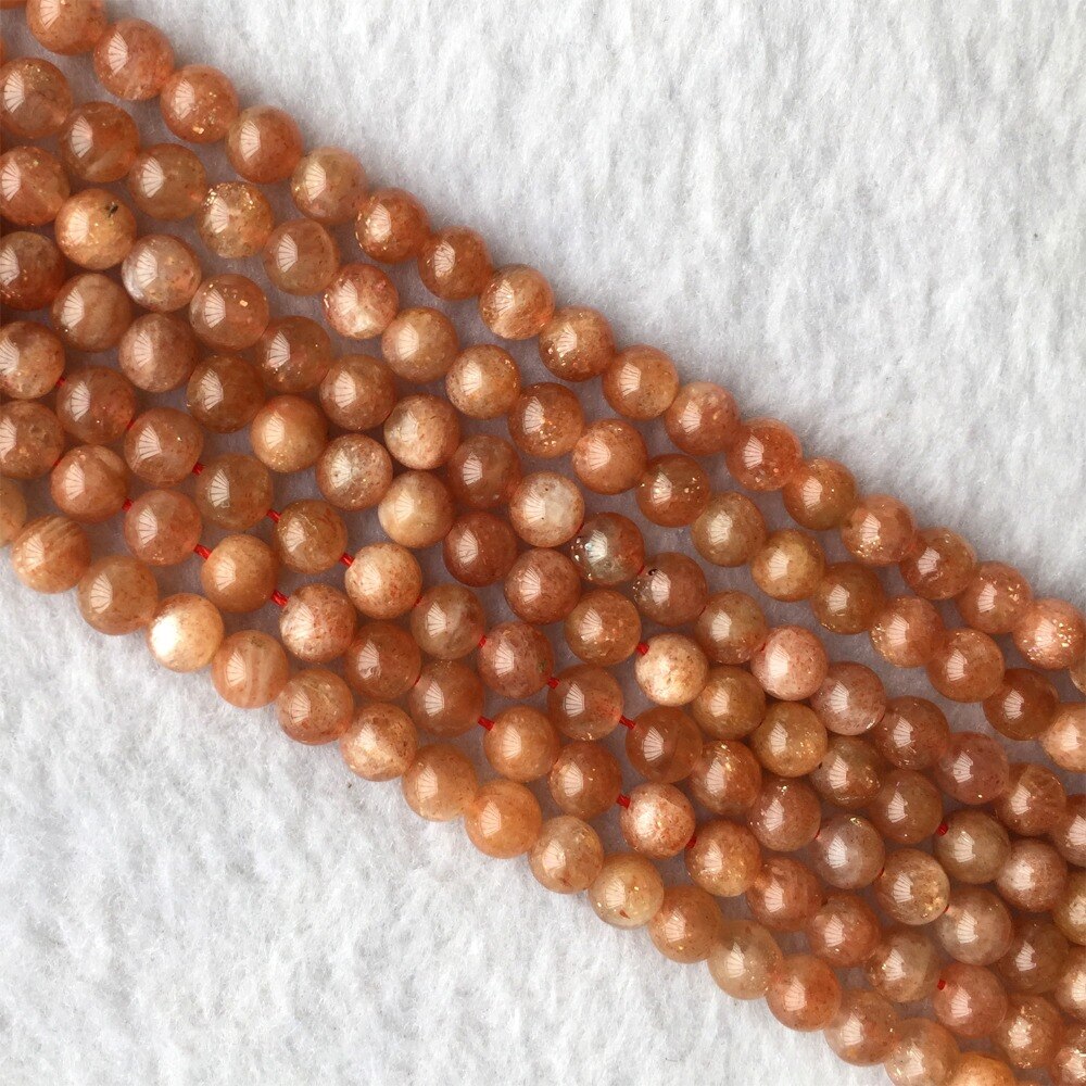 Real Genuine Natural Orange Gold Sanidine Sunstone Round Loose Gemstone Ball Beads 6mm 15" 05865