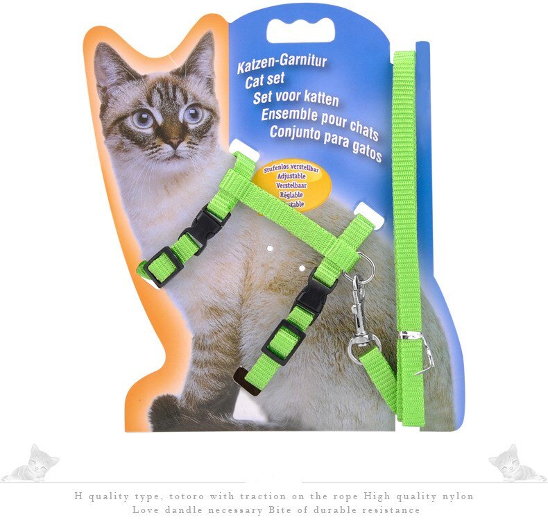 Smycz dla zwierząt zestaw klatka piersiowa regulowana uprząż dla kotów chodzenie pas piersiowy obroże dla kotów szczyt na zewnątrz chodzić pasek artykuły dla psów: zielony