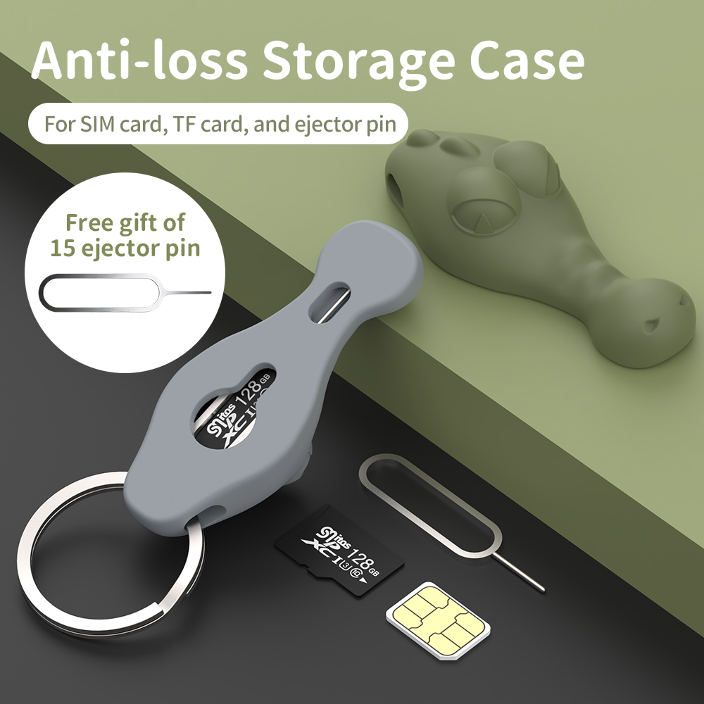 15PCS SIM-kaart verwijderen Naald Pin & Anti-verloren Lade Charme Sleutelhanger Split Ringen Telefoon SIM TF-kaart Opbergdoos Ejecter Tool Naald