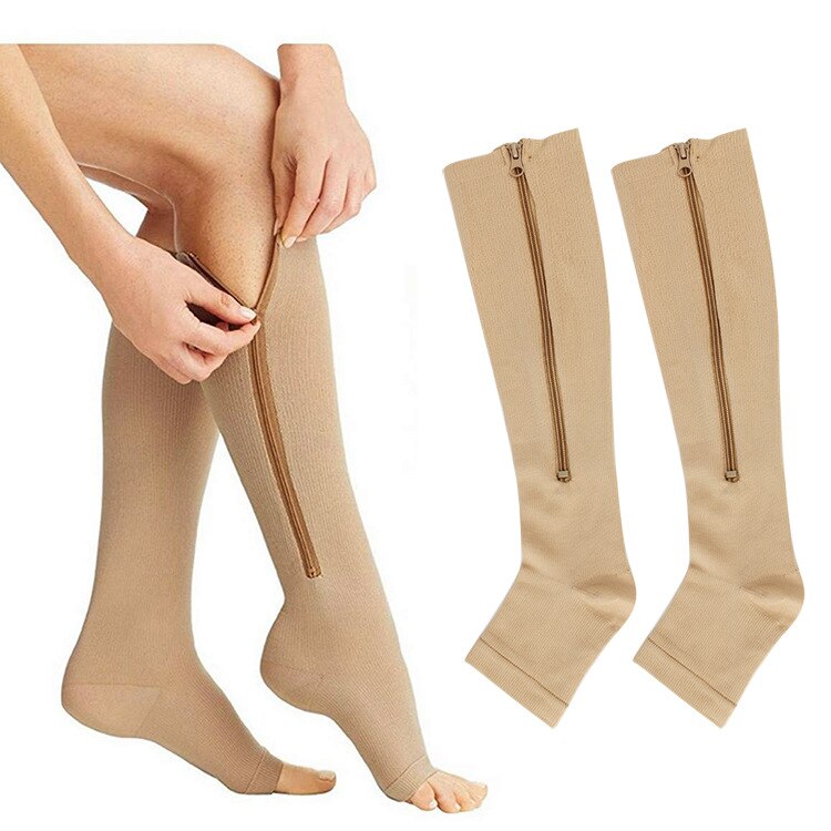 Zipper Compression Socks - 1Pairs Calf Knee High Stocking-Open Toe Compression Socks for Walking，Runnng，Hiking and Sports Use
