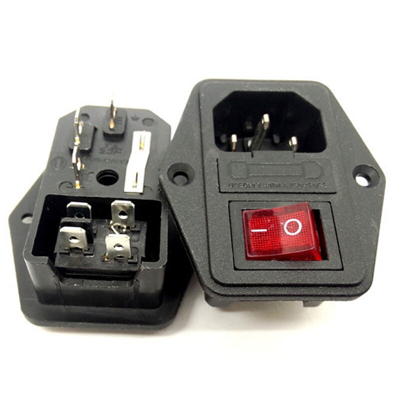 EZZON 10A 250VAC 3-pins iec320 C14 inlaatconnector stekker stopcontact met rode lamp tuimelschakelaar 10A zekeringhouder stopcontact Power Switch ( kleur: 1PCS groen, maat: 3PIN