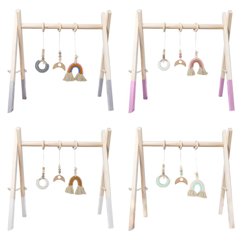 1Set Nordic Cartoon Baby Wooden Gym Fitness Frame Rack Hanging Pendant Toys Kit N0HD