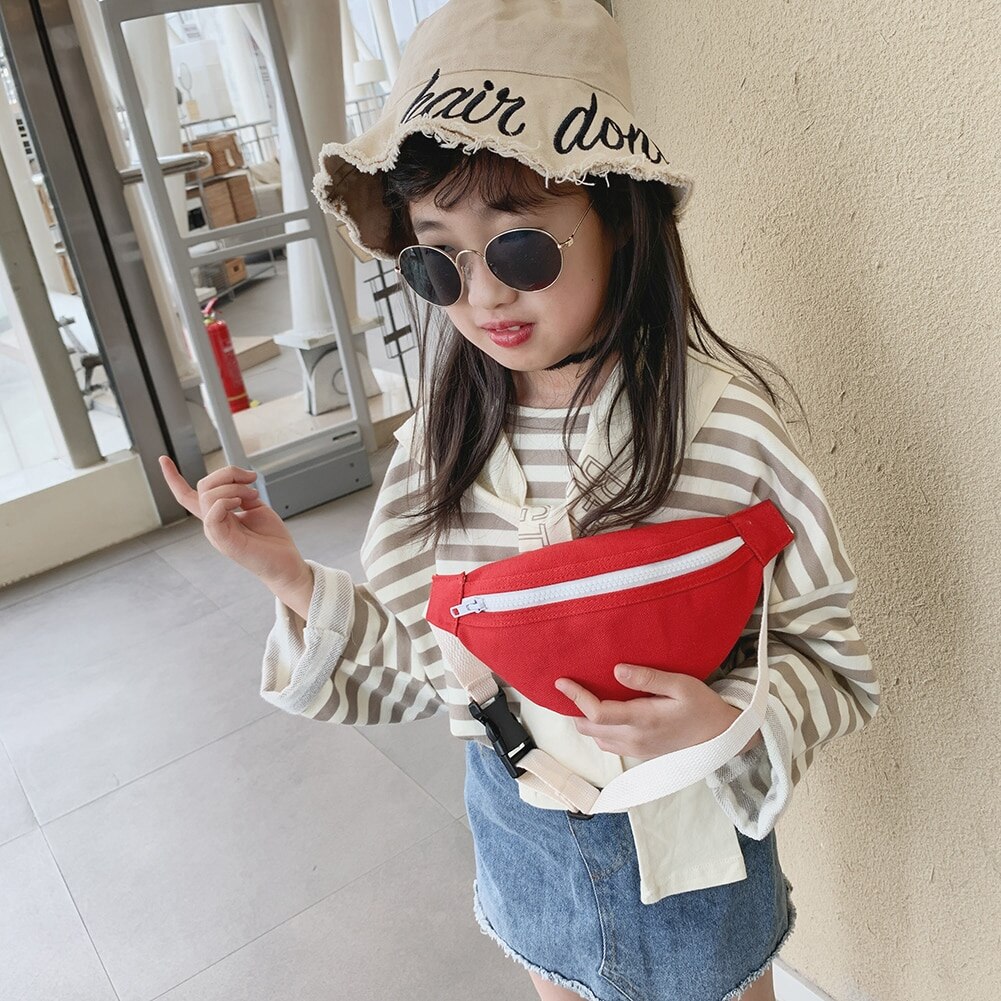 Mini riñonera de lona para niños y niñas, Cangurera roja para el pecho, cartera para teléfono, bolsa para cinturón de bebé