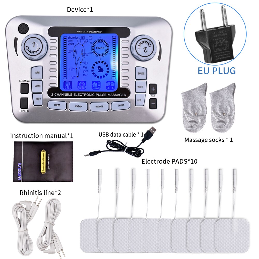 Tens EMS Muscle Stimulator 12Modes Electric Pulse Massager Digital Therapy Machine Massager Pain Relief Tool Health Care Machine: Type 3 EU Plug