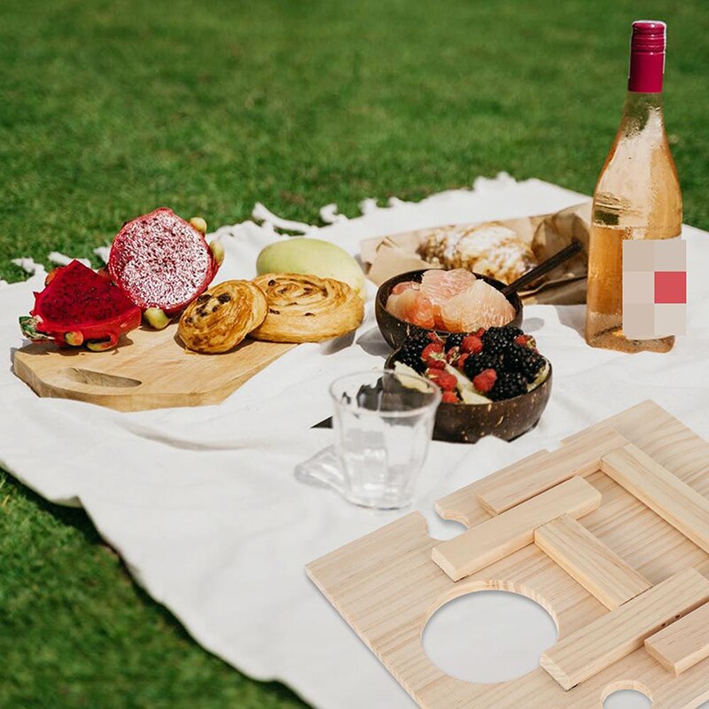 Portable Wooden Picnic Table Outdoor Folding Square Garden Wine Picnic Table Travel Outside Picnic Desk Holder Snack Food Tray