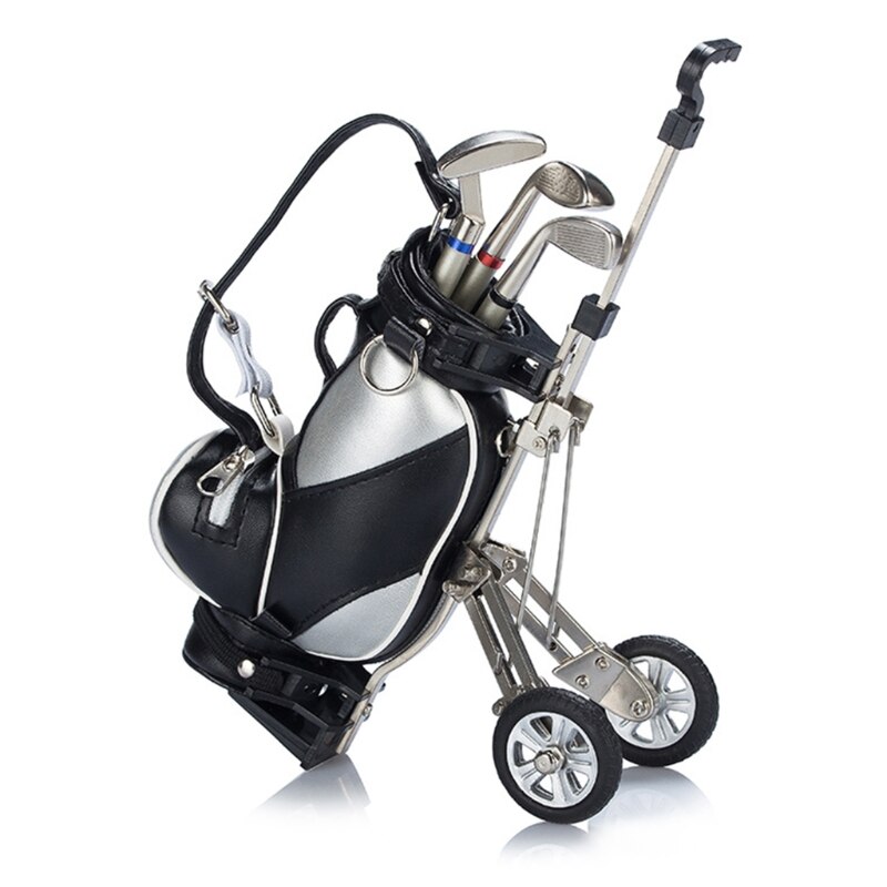 Golf Pens with Golf Bag Holder Novelty Office Desk Golf Bag Pencil Holder 28GE: Silver black