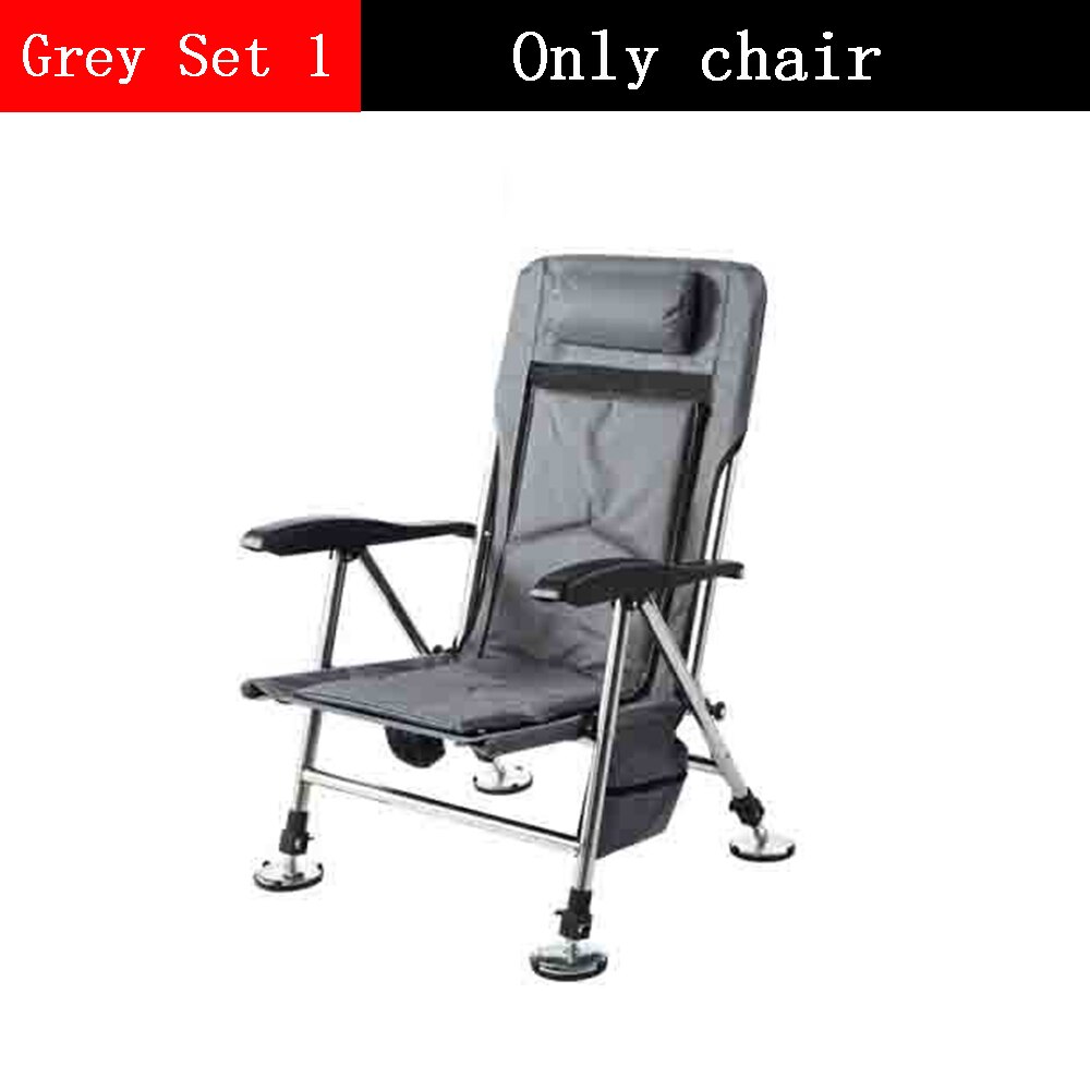 Fishing Chair Beach Chair Outdoor Foldable Fishing Chair Recliner four-leg Adjustable Portable Multifunction Fishing Chair: Grey Set 1