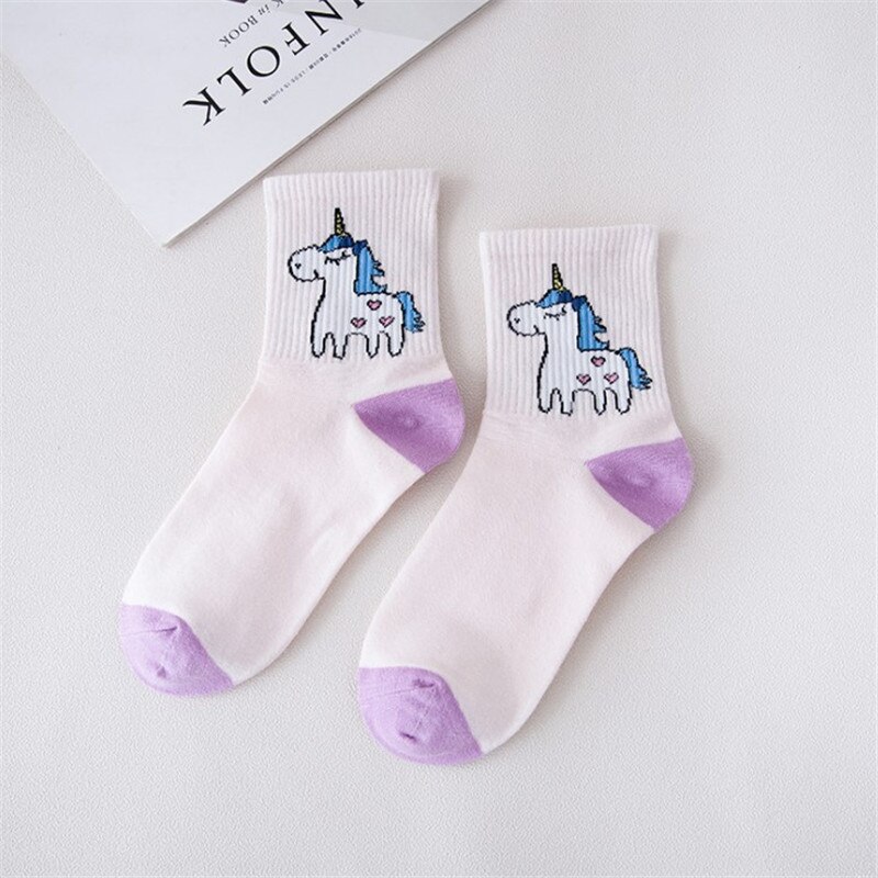 Herfst dames katoenen eenhoorn sokken cartoon dieren populaire grappige sokken kawaii cartoon eenhoorn patroon kunst vrolijke sokken meias: 1