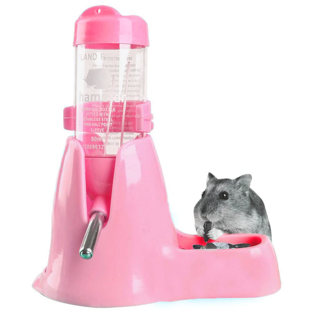Small Animal Water Bottles 2 in 1 Free Standing Bottle Cage Hanging Water Dispenser Suitable for Hamsters Bunny: pink / 80ml