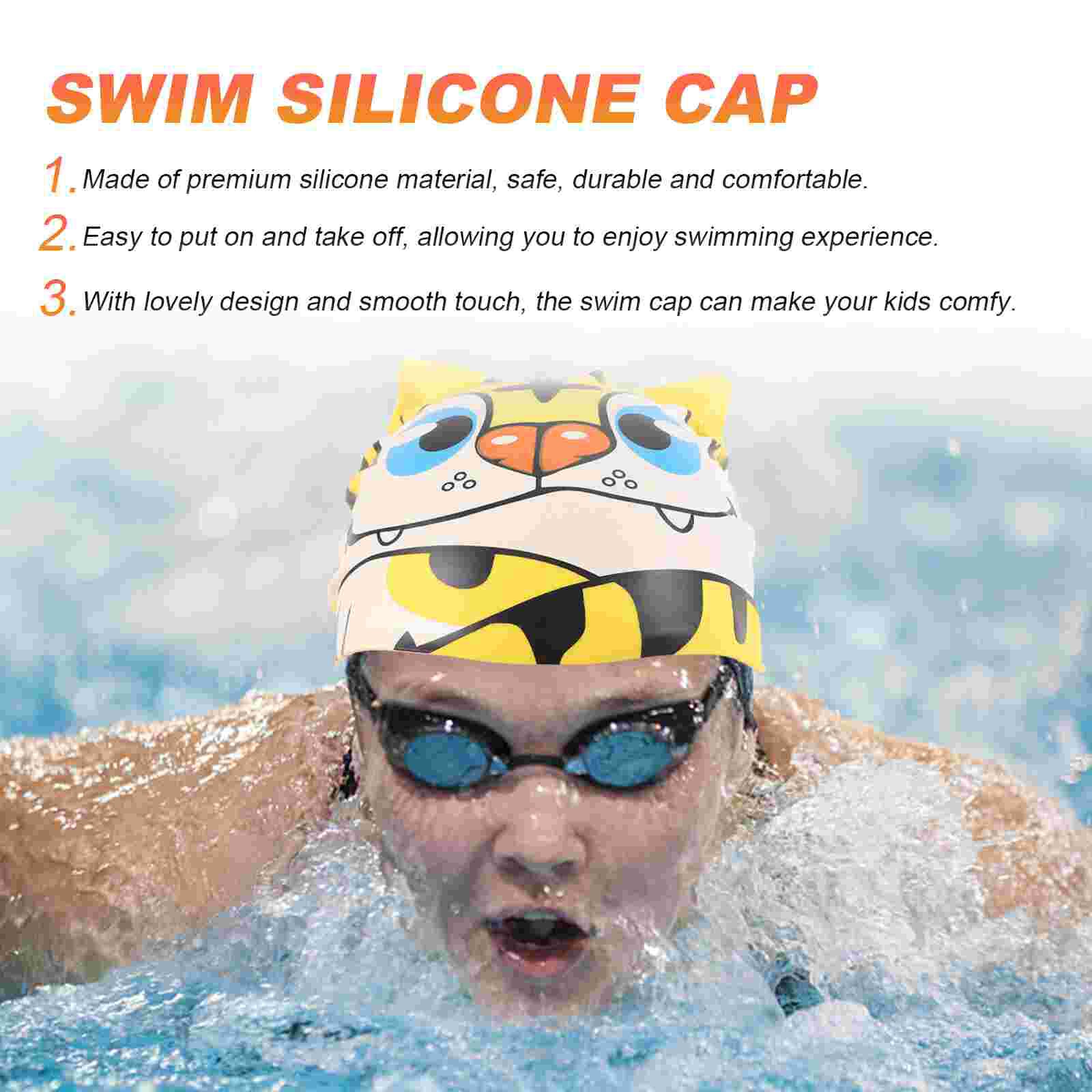 2pcs Cartoon Tiger Shape Swim Caps Kid Silicone Swimming Children Shower