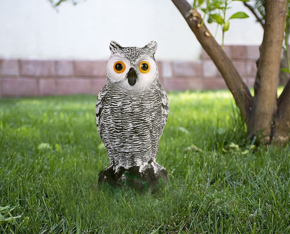 AA Outdoor Simulated Owl, Weatherproof Dummy Owl with Long Ears Garden Bird Scarecrow
