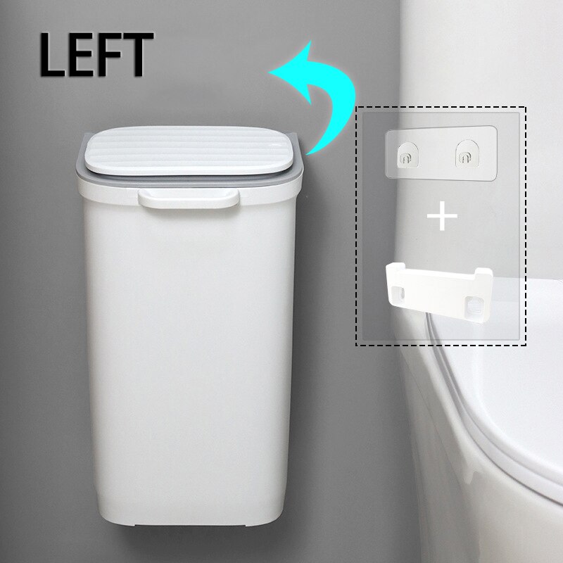 10L poubelle suspendue salle de bain poubelle murale armoires de cuisine porte poubelle suspendue économiser de l'espace poubelle maison poubelle: Open left Gray / With Accessories