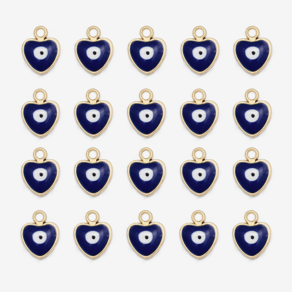 Amuleto de ojo de la suerte para fabricación de joyas, colgante de corazón, gota de doble cara, aleación de aceite, colorido, mal de ojo, accesorios de pulsera, 20 piezas por lote: Marrón