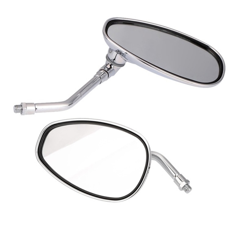 1 Paar Chrome Motorfiets Achteruitkijkspiegel Ovale Big Clear Glas Rear View Side Spiegels 10Mm