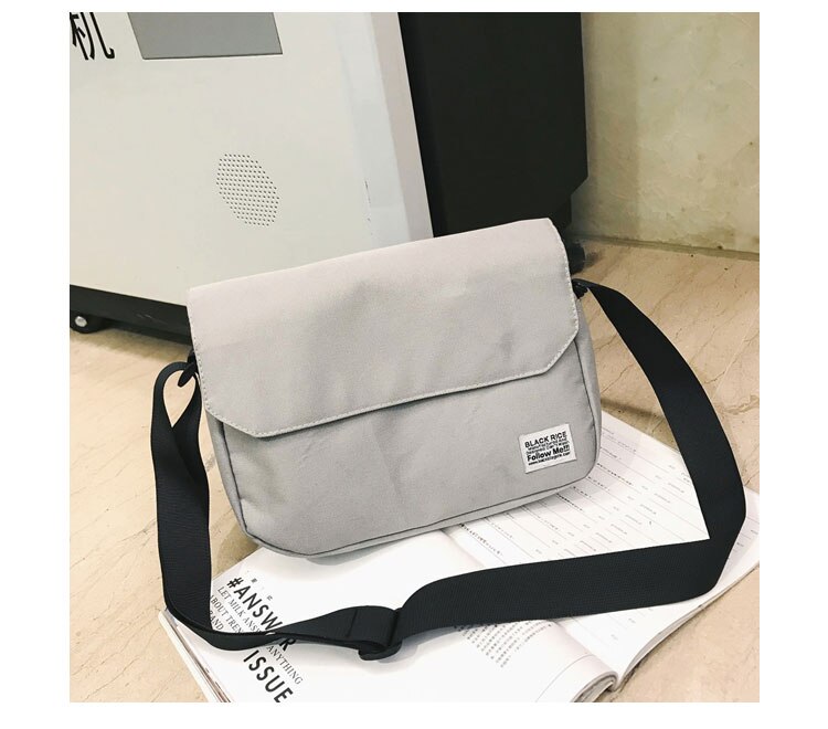 Bolso de mensajero de lona para estudiantes de artes femeninas, bolsa de mensajero de hombro ancho, Simple, Retro, Departamento japonés: Gris