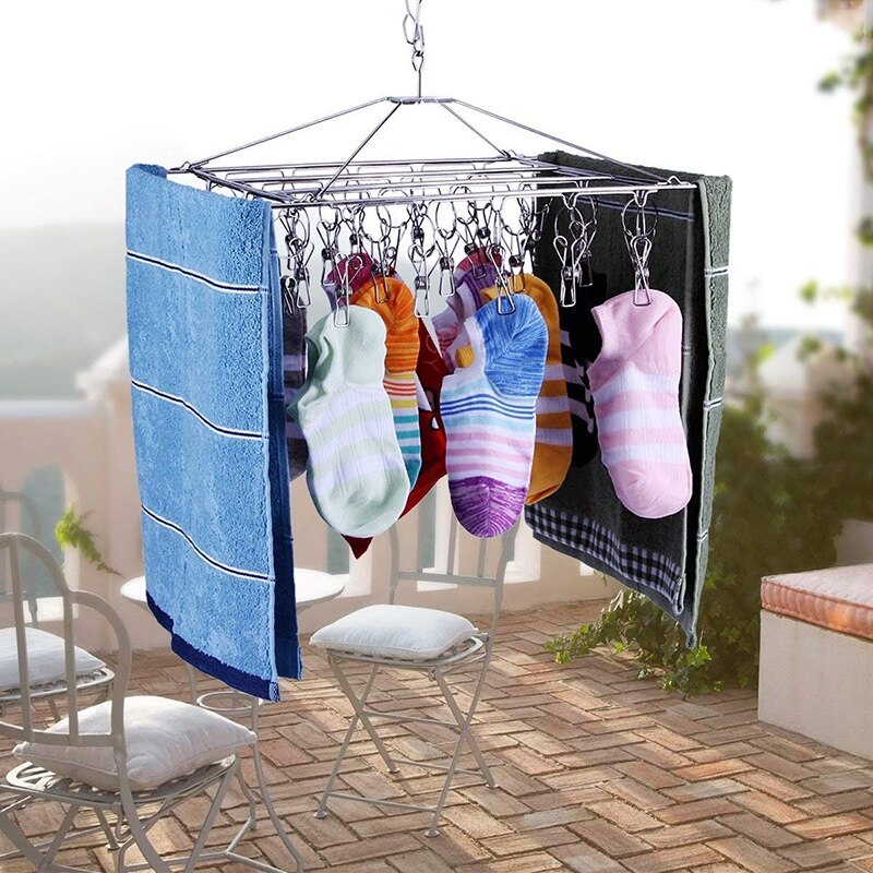 Sock Drying Racks Laundry Drip Hanger Rectangle with 30Pcs Pegs Indoor Outdoor Clothesline Hanging Dryer Clothespins Drying Baby