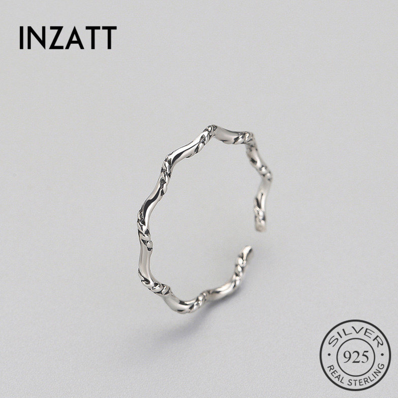 INZATT Vintage Minimalist Wave Punk Ring Genuine 925 Sterling Silver Fine Jewelry For Women Birthday party