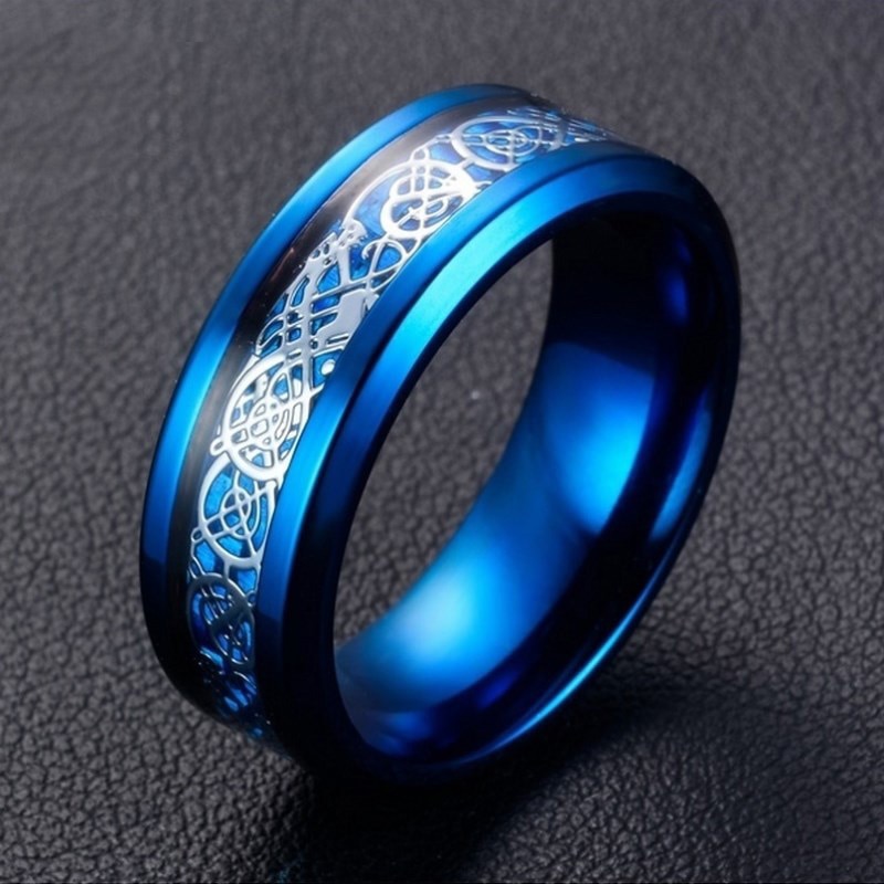 Mode Blauwe Tungsten Carbide Ring Dragon Blauw Carbon Fibre Mannen Ring Voor Vrouwen Bruiloften Klassieke Minnaar Paar Ringen