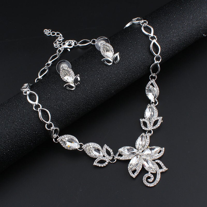 jiayijiaduo Jewellery sets for women wedding for brides wedding accessories Silver color Charm flower crystal necklace set