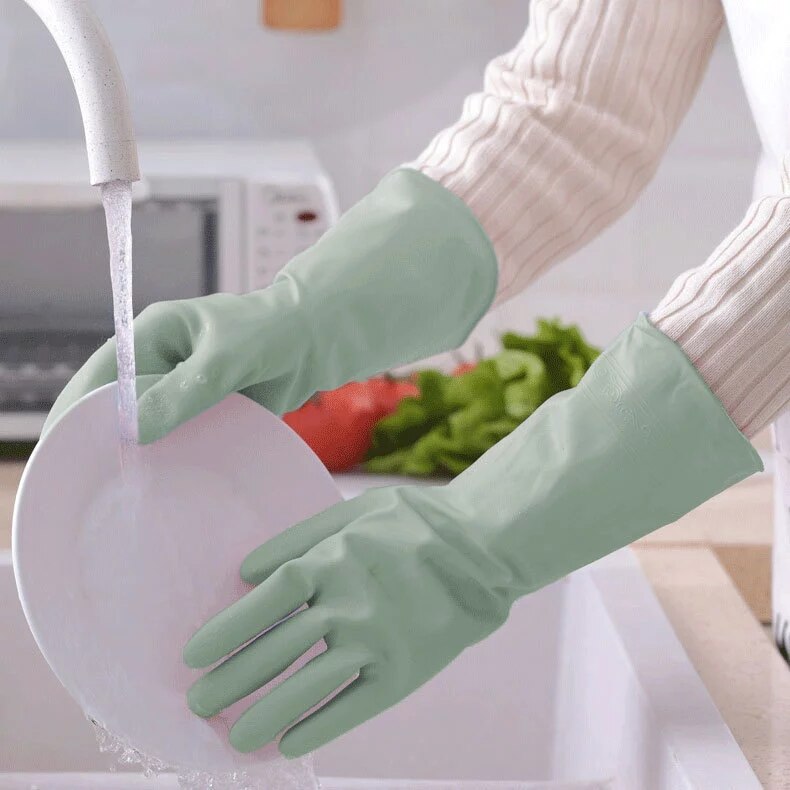 Luvas de limpeza para cozinha, luva impermeável para lavar louça, lavar louças de borracha durável para casa, 1 par: Green / L