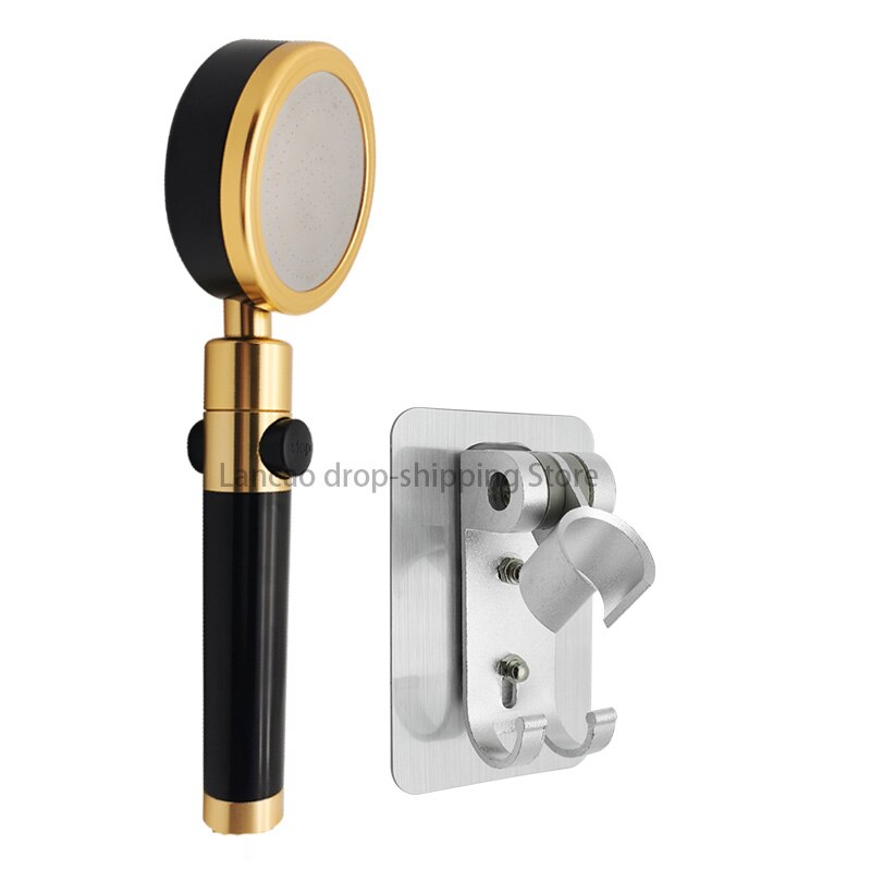 360 degree rotatable Bathroom Bath Black Shower Set Hand held Shower Head with Water Control Button Wall Mounted Black Shower: drill free set