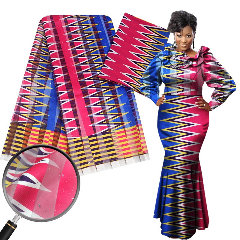 Nigéria ghana organza cetim tecido de seda impressão ancara cera africana 4 jardas + 2 metros chiffon seda para vestido YG812-2: As picture 10