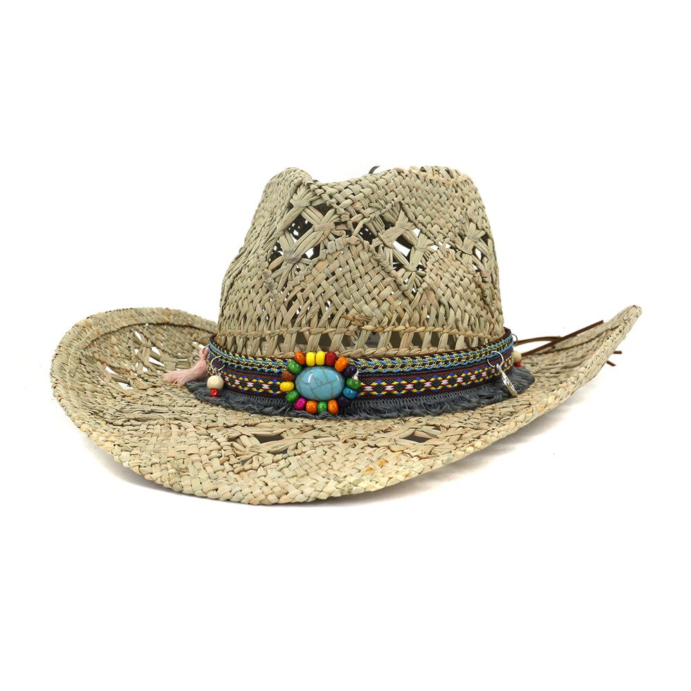 100% Natural Straw Cowboy Hat Women Men Handmade Weave Beach hat Lady Girls Tassel Summer Western Sombrero Hombre Shade Sun Hat
