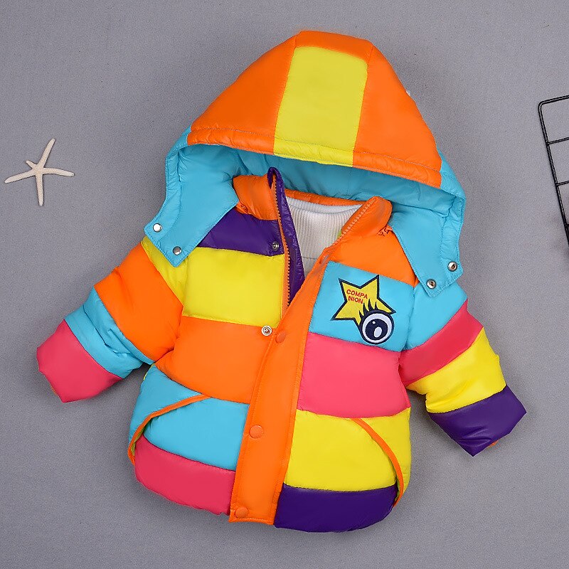 Chaqueta de abrigo para niños, chaquetas con capucha para invierno para bebés, niños, niñas, Parka con capucha de arco iris, ropa de abrigo cálida para niños, Tops, trajes Casuales: Orange / 3 años
