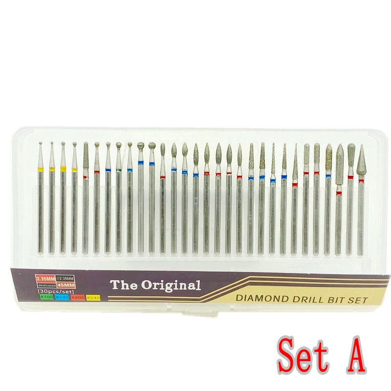 30 Pcs Diamond Nail Boor Dental Diamond Burs Boor Graveren Carving Polijsten Glas Jade Steen Boor Rotary Tool set: Set  A